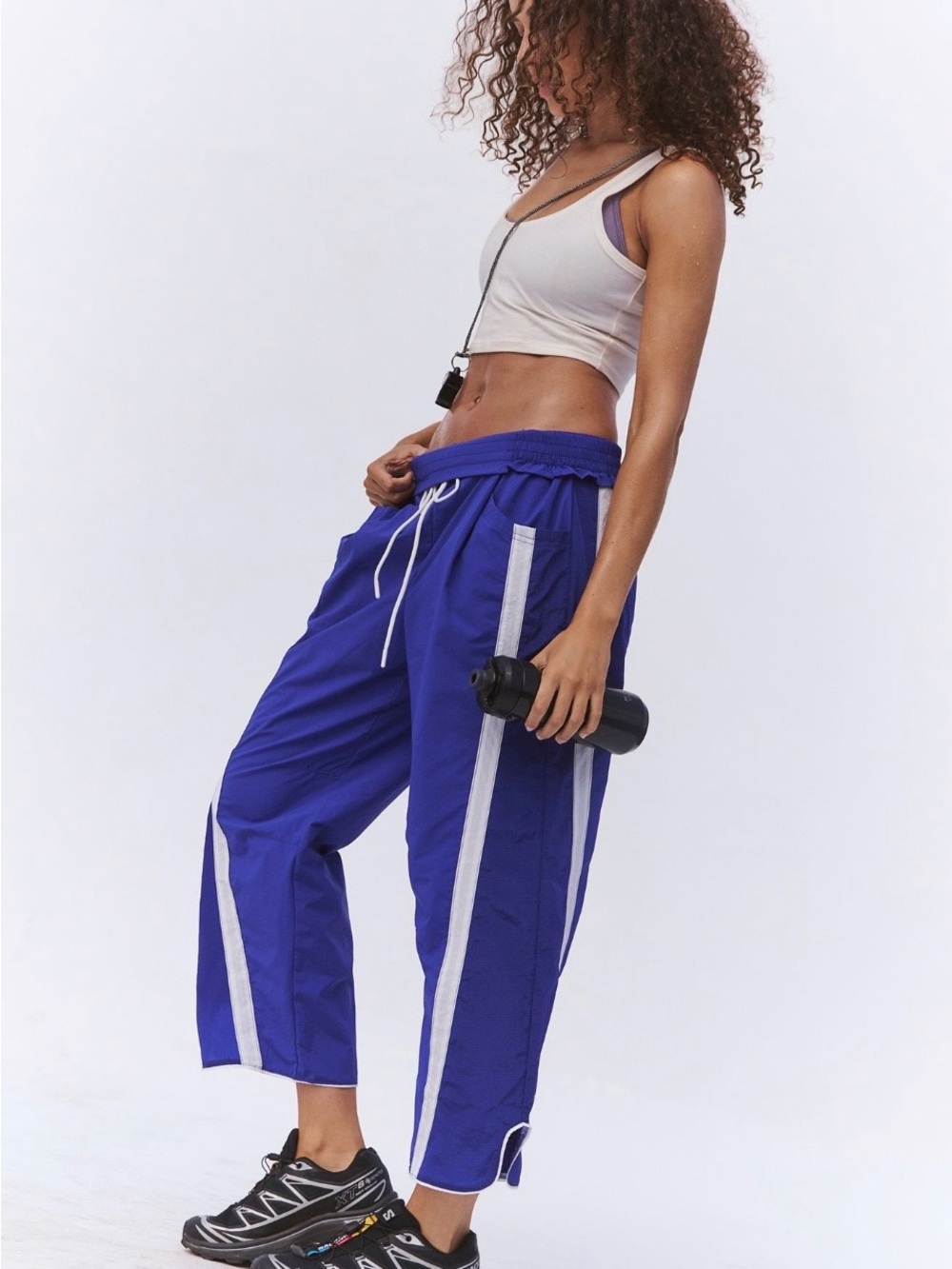 Free people Women's Blue Track Pants with Side Stripe